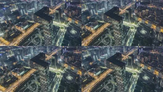 T/L HA PAN北京市区夜间鸟瞰图/北京，中国高清在线视频素材下载