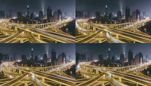 T/L PAN Road Intersection at Night / Shanghai, China高清在线视频素材下载