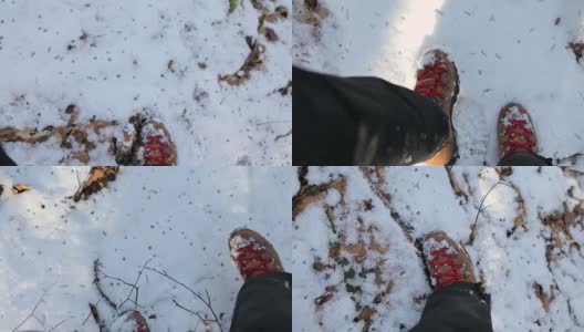 踏在山上的雪里高清在线视频素材下载