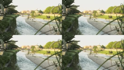 意大利帕尔马的河流和桥梁高清在线视频素材下载