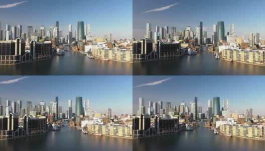 伦敦金丝雀码头建筑的广角天线高清在线视频素材下载