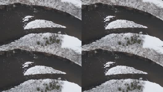 顶视图，直接向下鸟瞰里哈伊河在冬天高清在线视频素材下载