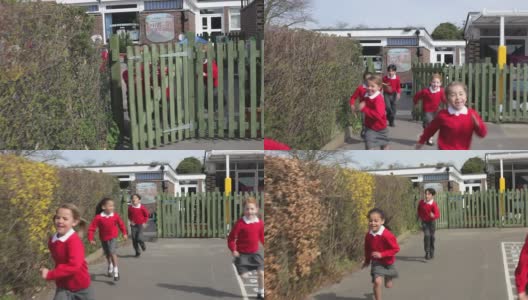 小学生在操场上奔跑高清在线视频素材下载