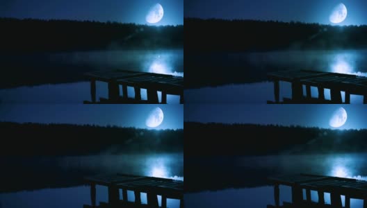 湖中月夜。浪漫的景象。循环。高清在线视频素材下载