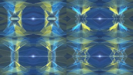 抽象对称蓝黄色多边形星形网闪亮云动画背景新质量动态技术运动彩色视频素材高清在线视频素材下载