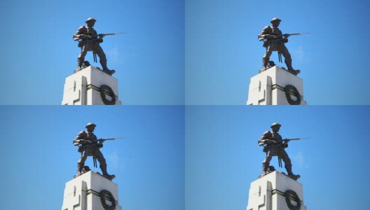 战争士兵雕像，花岗岩基地青铜雕塑纪念碑，军队纪念馆高清在线视频素材下载