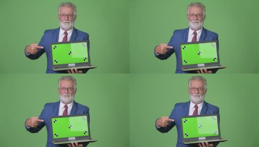 绿色背景下英俊的长胡子商人高清在线视频素材下载