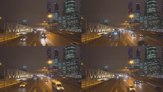 夜间交通上有城市大马路、立交桥、道路交汇处高清在线视频素材下载