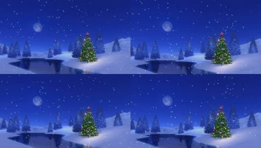 室外圣诞树在雪夜Cinemagraph高清在线视频素材下载