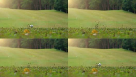 超级慢动作高尔夫球手打开球在美丽的高尔夫球场高清在线视频素材下载