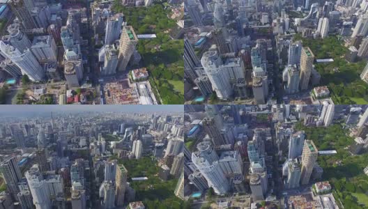 空中摄影:曼谷的摩天大楼和交通。高清在线视频素材下载
