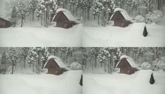 淘金:白川村白雪下的日本小木屋高清在线视频素材下载