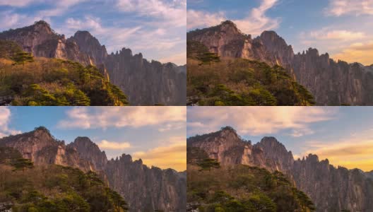 4K时间流逝日落风景黄山国家公园，雾景，(黄山)安徽，中国高清在线视频素材下载