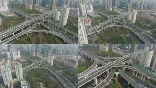 延安高架路口晴天。上海,中国。鸟瞰图高清在线视频素材下载