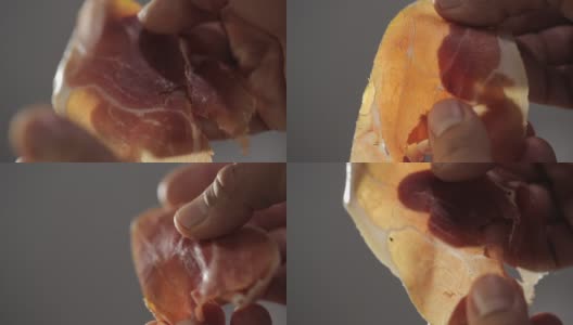 厨师拿着薄片猪肉火腿西班牙火腿高清在线视频素材下载