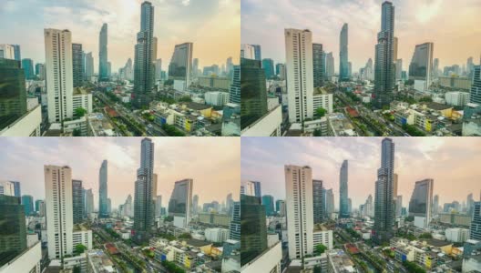 延时拍摄曼谷天际线与城市灯光和交通，泰国高清在线视频素材下载