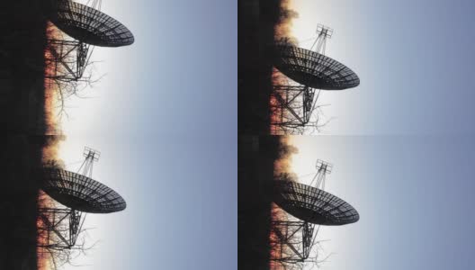 射电望远镜碟形卫星设备在日落景观高清在线视频素材下载