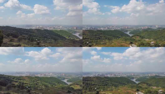 成都城市鸟瞰图从龙泉一山的时间推移高清在线视频素材下载