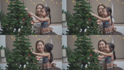 亚洲家庭装饰圣诞树高清在线视频素材下载