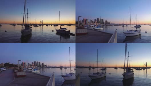 日落时分的圣地亚哥码头，慢动作120fps高清在线视频素材下载