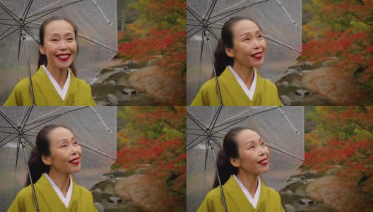 一名日本妇女走在日本京都的森林里高清在线视频素材下载