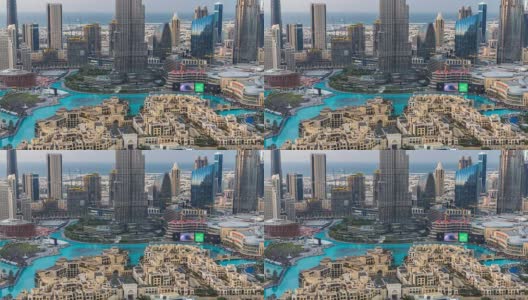 从阿拉伯联合酋长国迪拜的顶层俯瞰迪拜市中心的白天到晚上的时光流逝高清在线视频素材下载