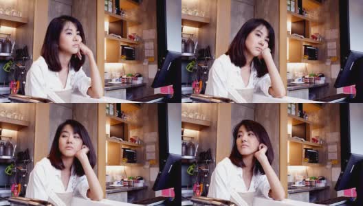 亚洲女咖啡师工作与无聊的情绪高清在线视频素材下载