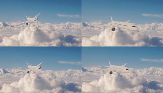 商用飞机在飞行，飞机在云层上飞行。高清在线视频素材下载