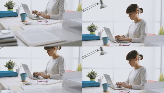 在笔记本电脑上打字的女商人高清在线视频素材下载