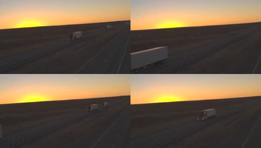 天线:在日落时分，货车在公路上行驶，运送货物高清在线视频素材下载