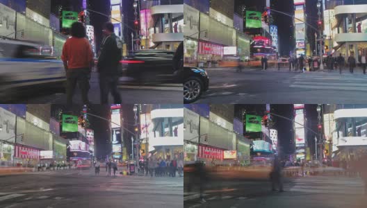 纽约时报广场夜间交通的延时序列高清在线视频素材下载