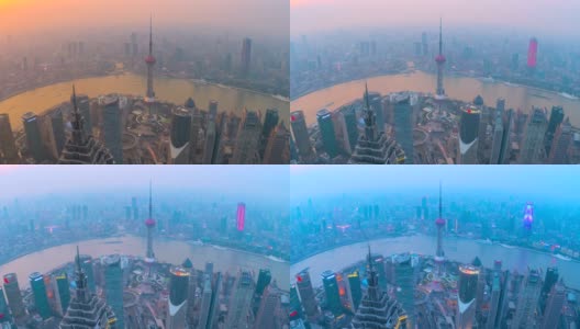 4k时间流逝日落的现代城市景观和天际线上海，中国高清在线视频素材下载