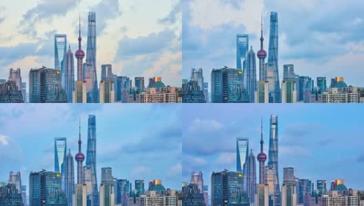 4K:上海摩天大楼的白天到夜晚，中国高清在线视频素材下载