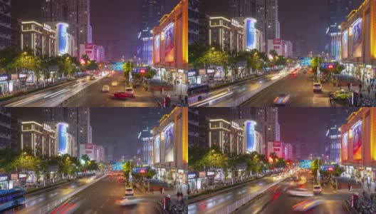 夜景时间照亮了南京市区交通、街道、人行天桥的时光全景4k中国高清在线视频素材下载