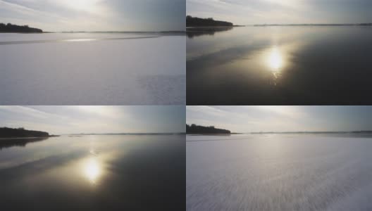 波维兹基湖面结冰。无人机拍摄波兰的冬天高清在线视频素材下载