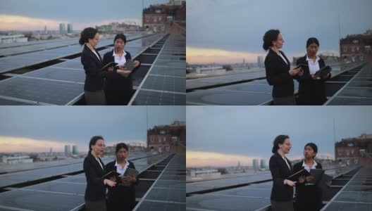 关于城市屋顶太阳能电池板项目的商务会议高清在线视频素材下载