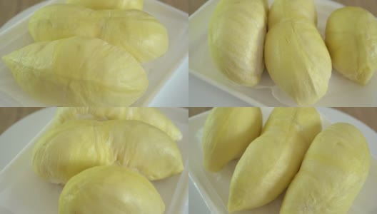 榴莲流行泰国热带传统水果美味，榴莲水果放在白色盘子里。高清在线视频素材下载