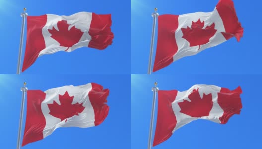 蓝天中飘扬的加拿大国旗高清在线视频素材下载