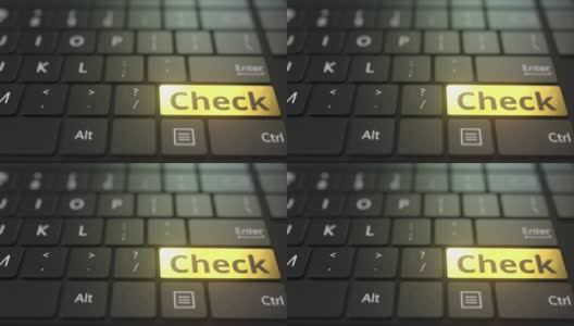 黑色的电脑键盘和金色的检查键高清在线视频素材下载