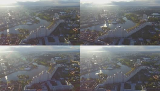 鸟瞰图，明斯克的城市景观高清在线视频素材下载