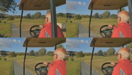 男人开高尔夫球车高清在线视频素材下载