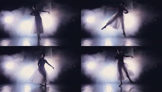 芭蕾舞者在黑暗中跳跃。高清在线视频素材下载