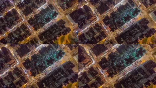 4K分辨率空中俯视图放大超近景拍摄深水埗市区十字路口孟角购物街夜市附近的夜晚。高清在线视频素材下载