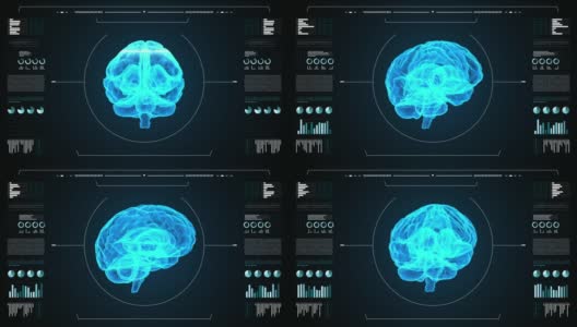医用超高清抽象动画。实验室仪表板界面。人脑在诊断电脑显示器上的研究。高清在线视频素材下载