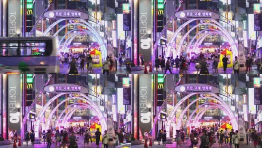 韩国釜山夜间购物街高清在线视频素材下载