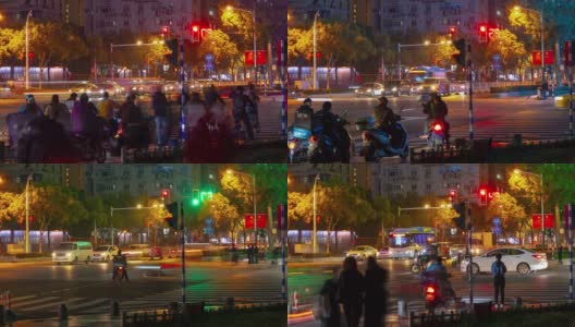 夜光照亮了南京市中心交通十字路口，时光流逝的4k中国全景高清在线视频素材下载
