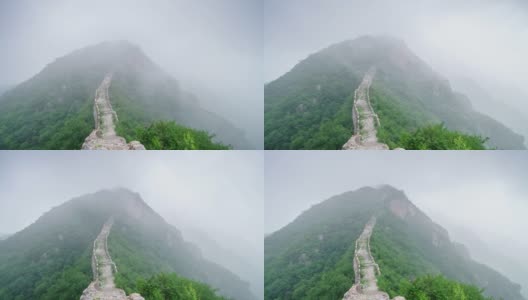 夏天的中国长城，自然风光有雾。放大镜头(延时)高清在线视频素材下载