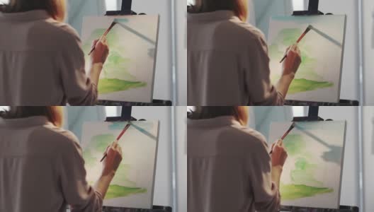 山水画艺术学校的女画家高清在线视频素材下载