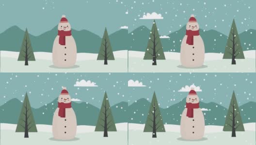 圣诞雪人和树雪景高清在线视频素材下载