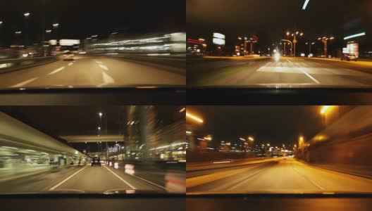 城市汽车在夜间行驶的时间间隔高清在线视频素材下载